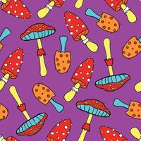 Vibrant Trippy Seamless Vector Pattern with Acid Mushrooms