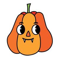 Cute Character Creepy Halloween Pumpkin. Vector Halloween Character Cute Vampire Pumpkin