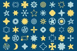 Modern bold brutalist sun and stars silhouettes collection. vector