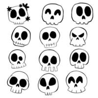 Vector illustration set of Skull cartoon line on white background.