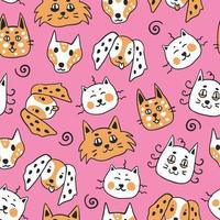 Cat and dog colorful doodle seamless pattern