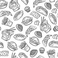 Doodle fast food vector seamless pattern