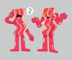 Bacon Character Confused Flat Mascot Design vector