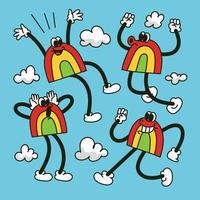 Hand Drawn Rainbow Cartoon Character Flat Mascot Design vector