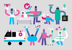 Set of Healthcare Humanoids Flat Geometric Character Design vector