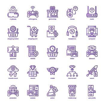 Game Shop icon pack for your website design, logo, app, UI. Game Shop icon basic line gradient design. Vector graphics illustration and editable stroke.