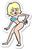 sticker of a cartoon woman in bikini vector