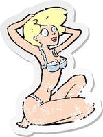 retro distressed sticker of a cartoon underwear model vector