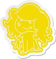 cartoon sticker of a cute kawaii girl vector