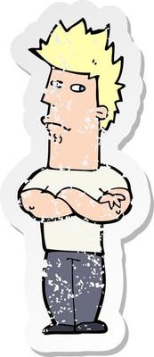 retro distressed sticker of a cartoon man sulking