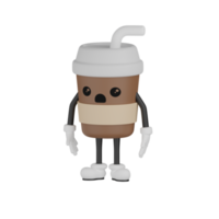 3d geïsoleerd schattig koffie kop tekenfilm karakter png