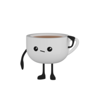 Personaje de dibujos animados de taza de café lindo aislado 3d png