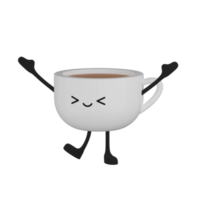 Personnage de dessin animé de tasse de café mignon isolé 3d png