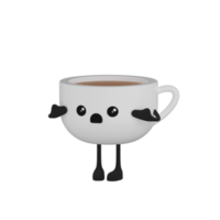 3d geïsoleerd schattig koffie kop tekenfilm karakter png