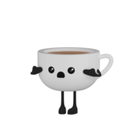 Personnage de dessin animé de tasse de café mignon isolé 3d png