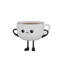 Personnage de dessin animé de tasse de café mignon isolé 3d png