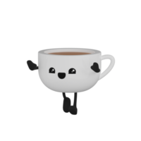 3d isolato carino caffè tazza cartone animato personaggio png