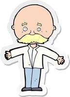 sticker of a cartoon bald man with open arms vector