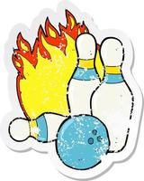 retro distressed sticker of a ten pin bowling cartoon vector