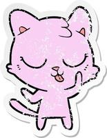 distressed sticker of a cartoon cat vector