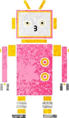 retro illustration style cartoon robot