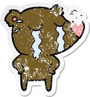 distressed sticker of a cartoon crying polar bear vector