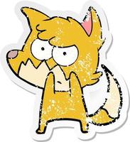 distressed sticker of a cartoon annoyed fox vector