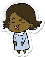 sticker of a cartoon girl pulling face vector