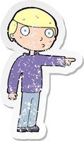 retro distressed sticker of a cartoon man pointing vector