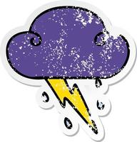 distressed sticker of a quirky hand drawn cartoon thunder cloud vector