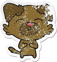 distressed sticker of a cartoon dog vector