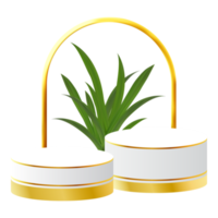 White and Gold 3D Podium with Tropical Leaf and Golden Arch Perfect for Product Display, Layout, and Showcase png
