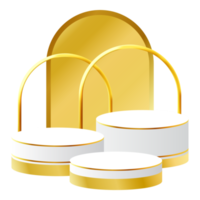 White and Gold 3D Podium with Golden Arch Perfect for Product Display, Layout, and Showcase png