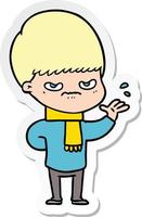 sticker of a annoyed cartoon boy vector