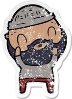 distressed sticker of a cartoon bearded man vector