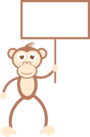 macaco de desenho animado desenhado à mão bonito segurando um cartaz, placa de sinalização para anúncio png