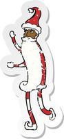 retro distressed sticker of a cartoon skinny santa vector
