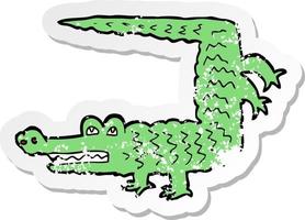 retro distressed sticker of a cartoon crocodile vector