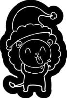 icono de dibujos animados feliz de un león con sombrero de santa vector