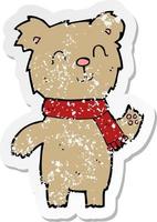 retro distressed sticker of a cartoon cute teddy bear vector