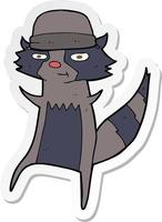 sticker of a cartoon raccoon vector