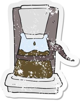 retro distressed sticker of a cartoon drip filter coffee maker