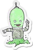 retro distressed sticker of a cartoon alien spaceman vector