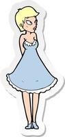 sticker of a cartoon pretty woman in dress vector