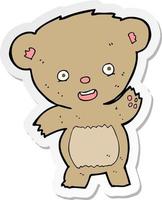 sticker of a cartoon waving teddy bear vector