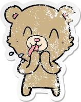 distressed sticker of a rude cartoon bear vector