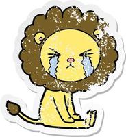 distressed sticker of a cartoon crying lion vector