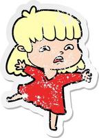 distressed sticker of a cartoon worried woman vector