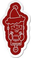 cartoon  sticker of a robot wearing santa hat vector