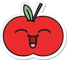 sticker of a cute cartoon red apple vector